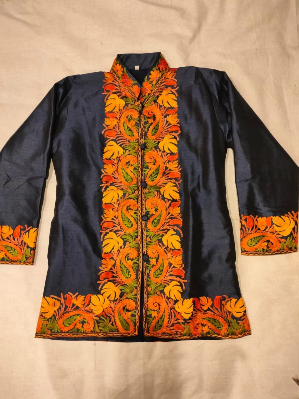 Kashmiri Short Jacket with Floral Work in Silk - Kasheer Online