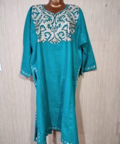 Blue Colour Raffle wool Pheran with Tilla Work