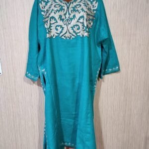Blue Colour Raffle wool Pheran with Tilla Work