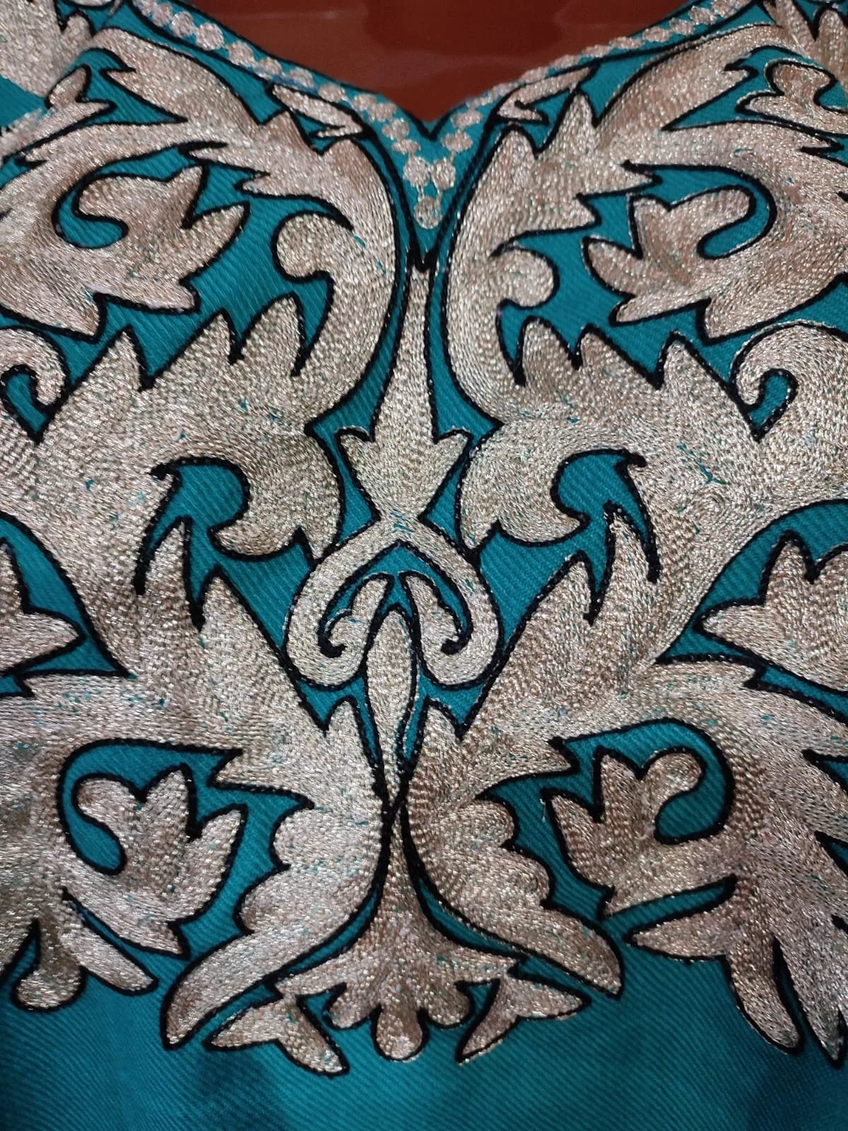 Blue Colour Raffle wool Pheran with Tilla Work - Image 3