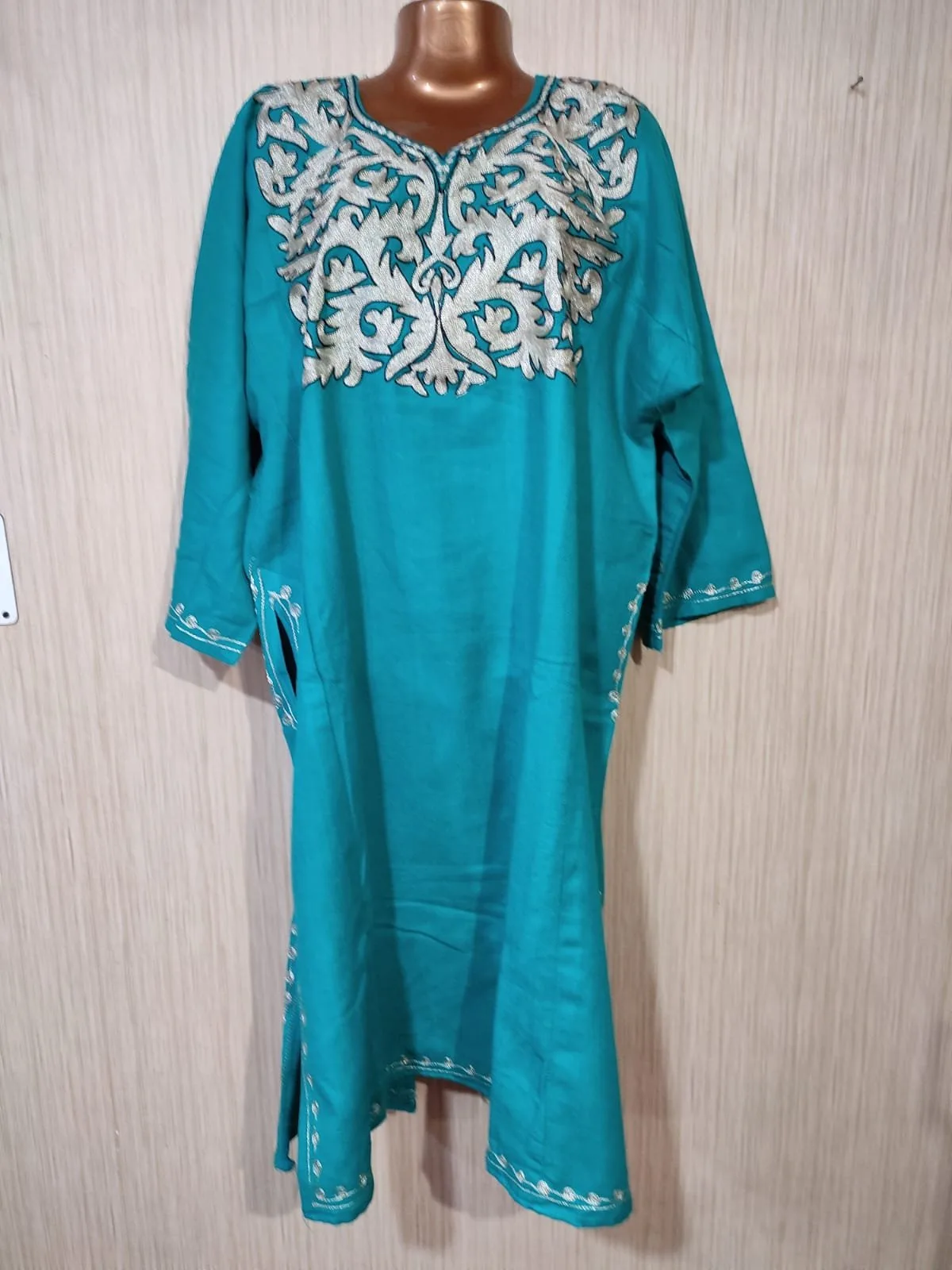 Blue Colour Raffle wool Pheran with Tilla Work - Image 2
