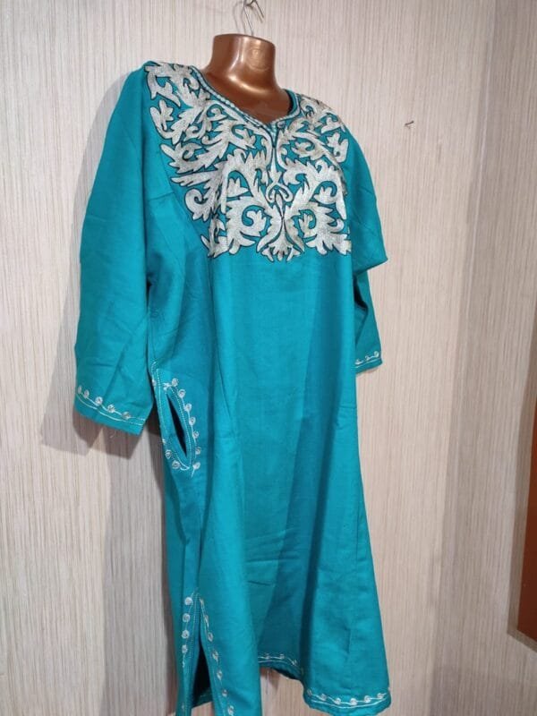 Blue Colour Raffle wool Pheran with Tilla Work - Image 7