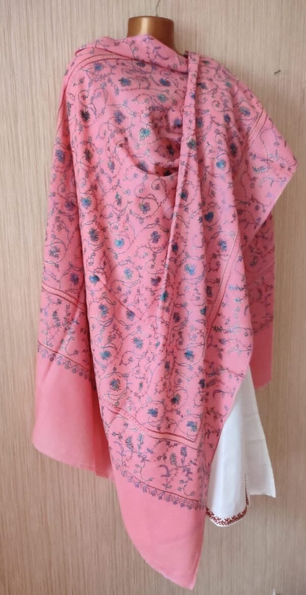 Pashmina Kashmiri Shawl Pink, Full Embroidery Work - Image 3