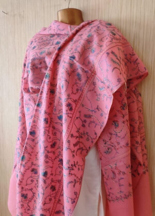 Pashmina Kashmiri Shawl Pink, Full Embroidery Work - Image 2