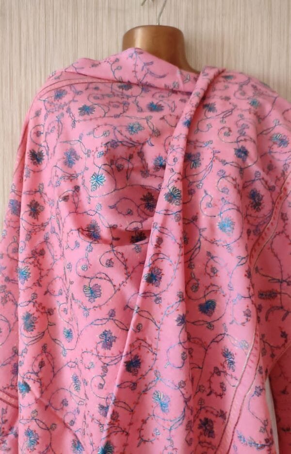 Pashmina Kashmiri Shawl Pink, Full Embroidery Work - Image 4