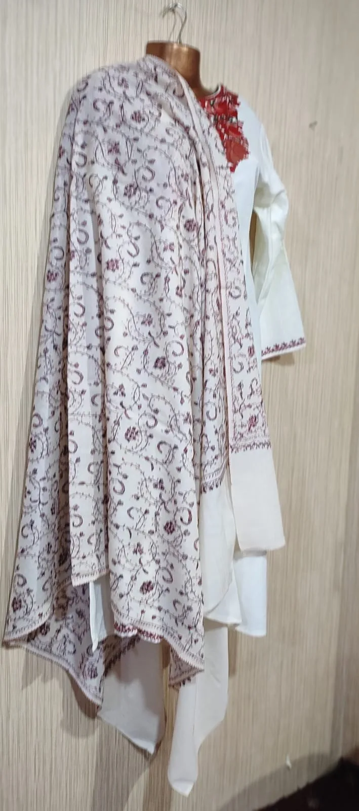 Pashmina Kashmiri Shawl Beige, Full Embroidery Work - Image 3