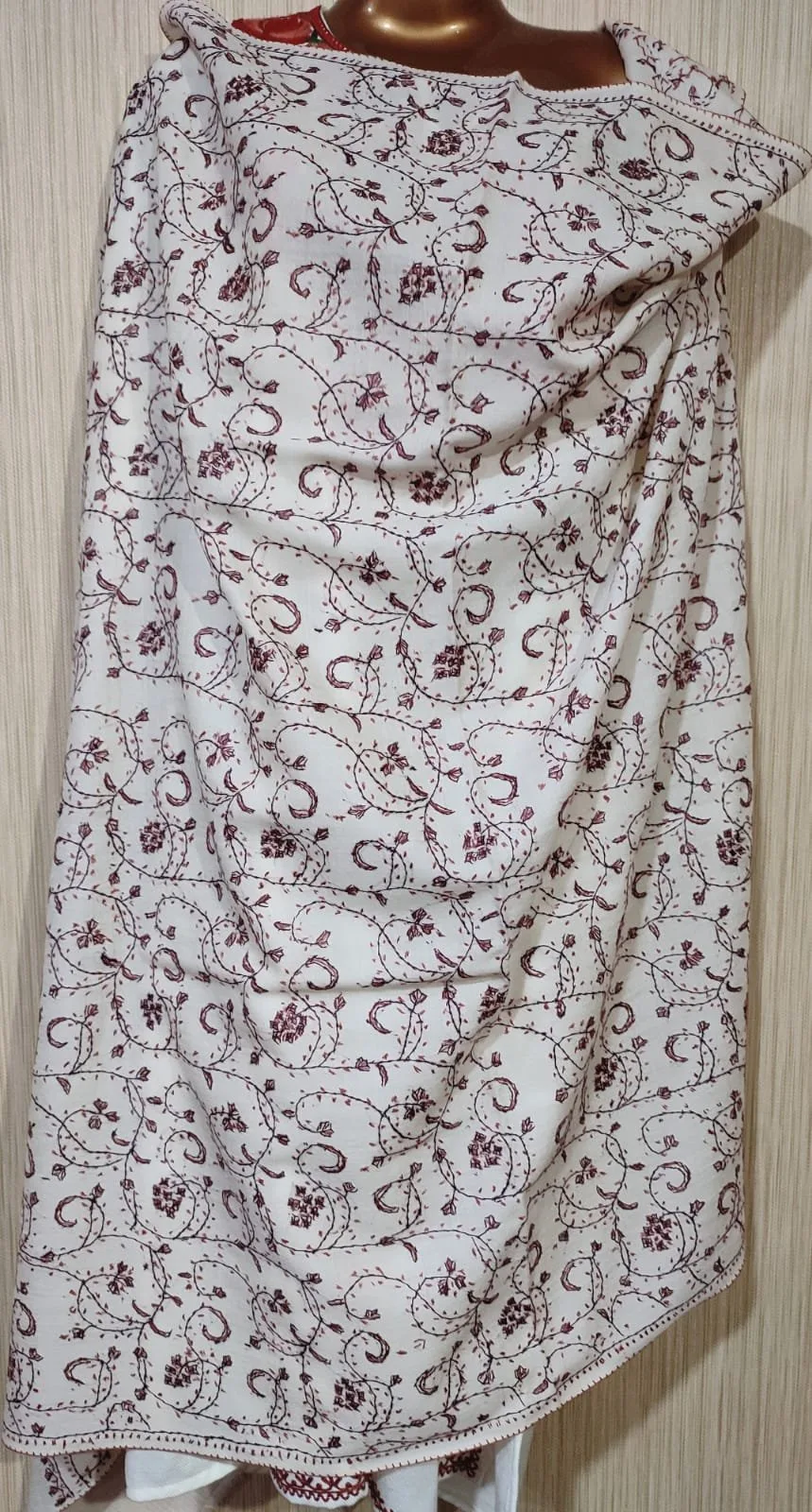 Pashmina Kashmiri Shawl Beige, Full Embroidery Work - Image 7
