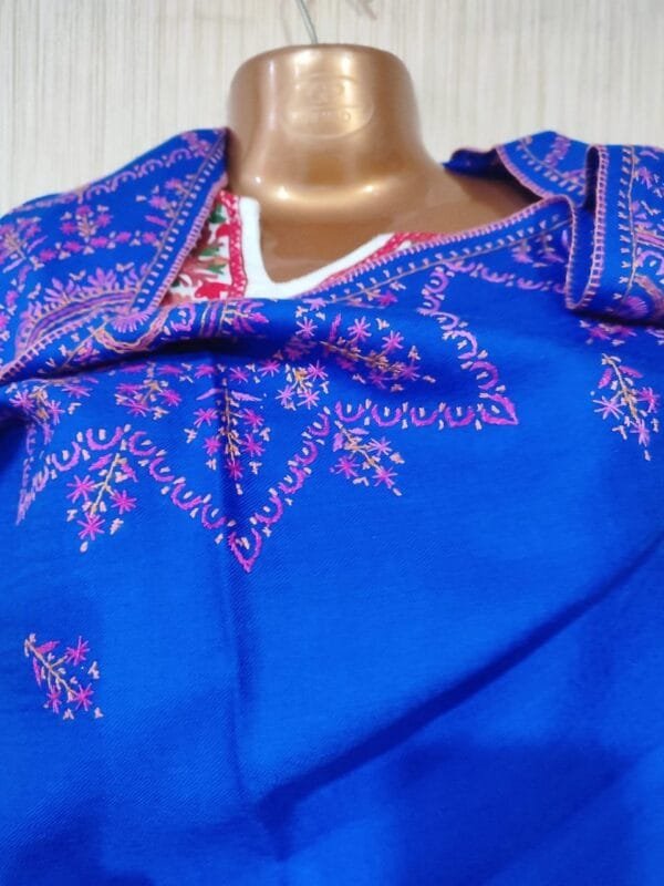 Semi Pashmina Kashmiri Shawl Blue, Full Jalidaar Embroidery Work