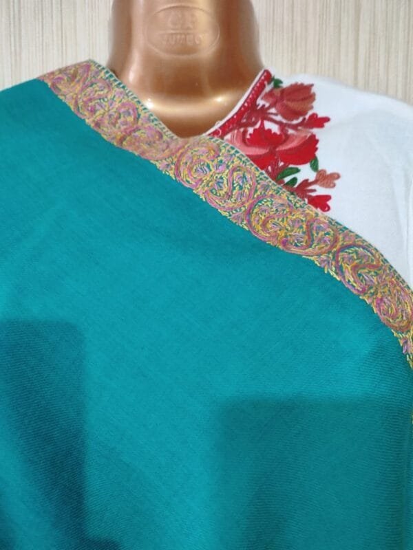 Pashmina Kashmiri Shawl Blue, Doordar Embroidery Work - Image 4