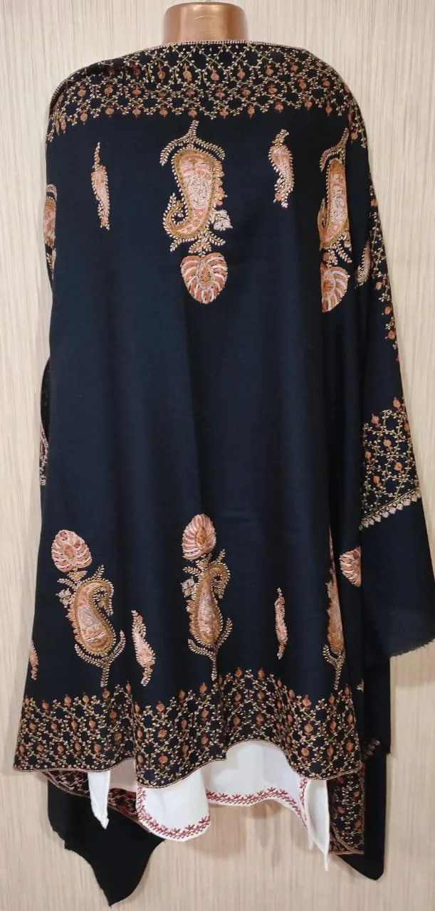 Pashmina Shawl Black, Full Jalidaar Embroidery - Image 2