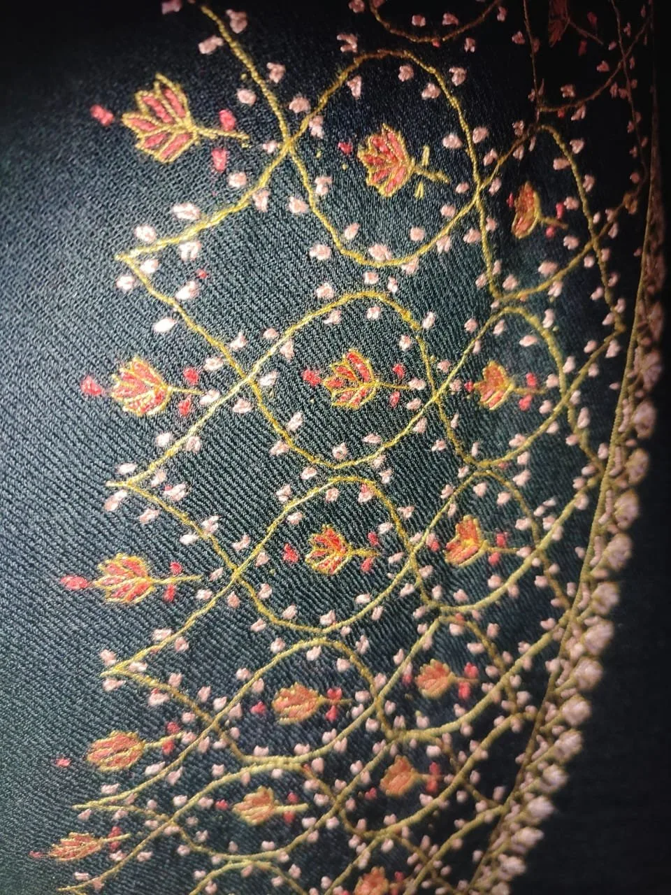 Pashmina Shawl Black, Full Jalidaar Embroidery - Image 4
