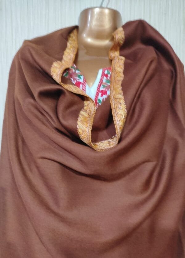 Pashmina Kashmiri Shawl Brown, Doordar Embroidery Work - Image 2