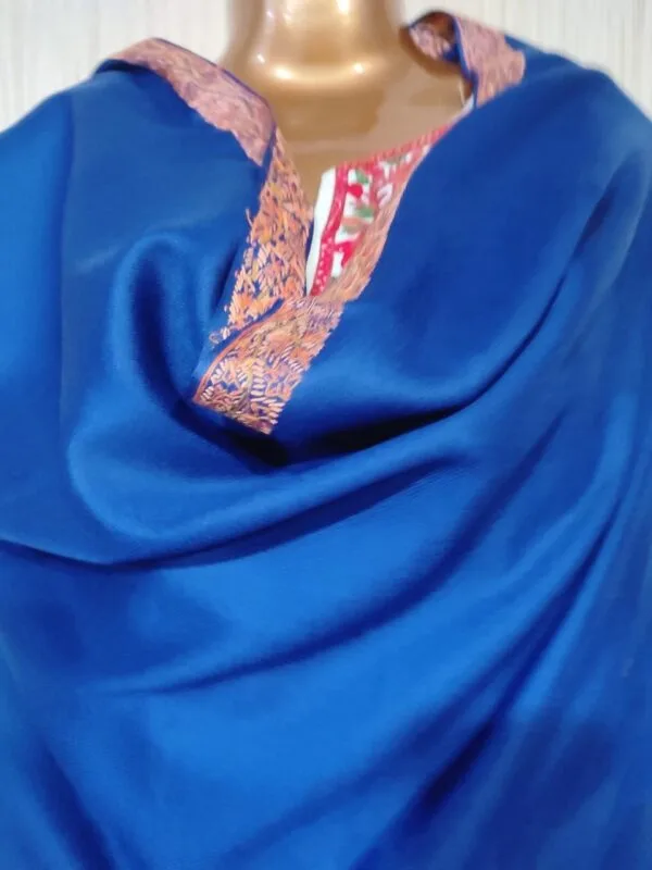 Royal Blue Semi Pashmina Kashmiri Shawl, Doordaar Embroidery Work - Image 6