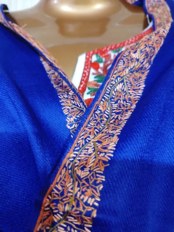Royal Blue Semi Pashmina Kashmiri Shawl, Doordaar Embroidery Work - Image 7
