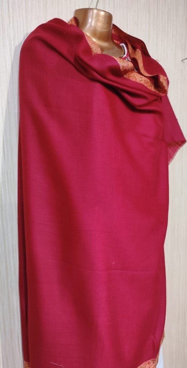 Pashmina Kashmiri Shawl Red, Doordar Embroidery Work - Image 3