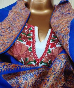 Royal Blue Semi Pashmina Kashmiri Shawl, Doordaar Embroidery Work