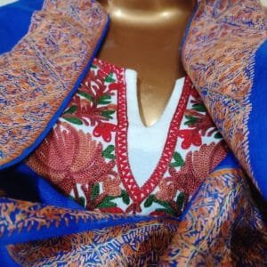 Royal Blue Semi Pashmina Kashmiri Shawl, Doordaar Embroidery Work