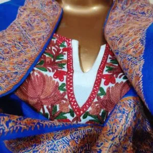Royal Blue Semi Pashmina Kashmiri Shawl, Doordaar Embroidery Work