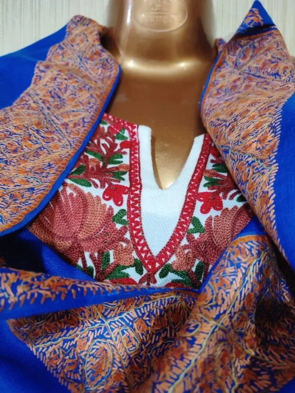 Royal Blue Semi Pashmina Kashmiri Shawl, Doordaar Embroidery Work