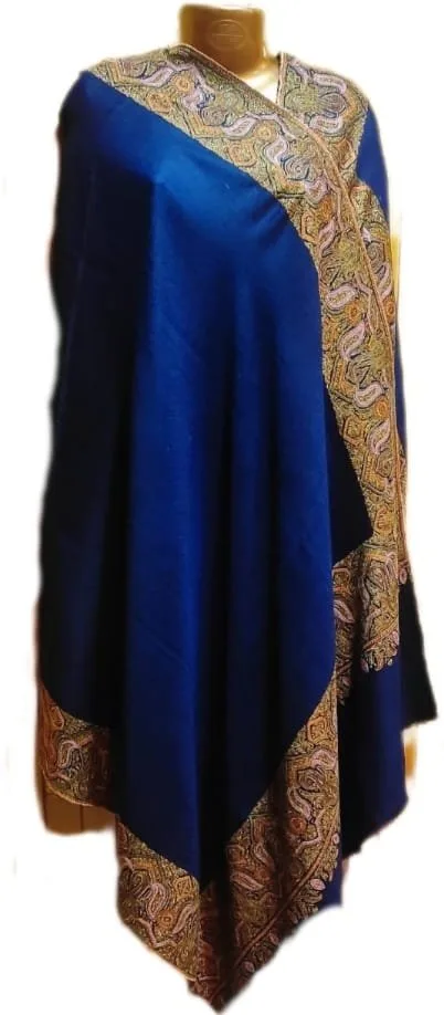 Pure Pashmina Kashmiri Shawl Blue, Doordar Embroidery Work - Image 3