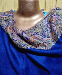 Pure Pashmina Kashmiri Shawl Blue, Doordar Embroidery Work