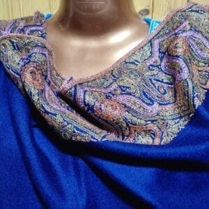 Pure Pashmina Kashmiri Shawl Blue, Doordar Embroidery Work