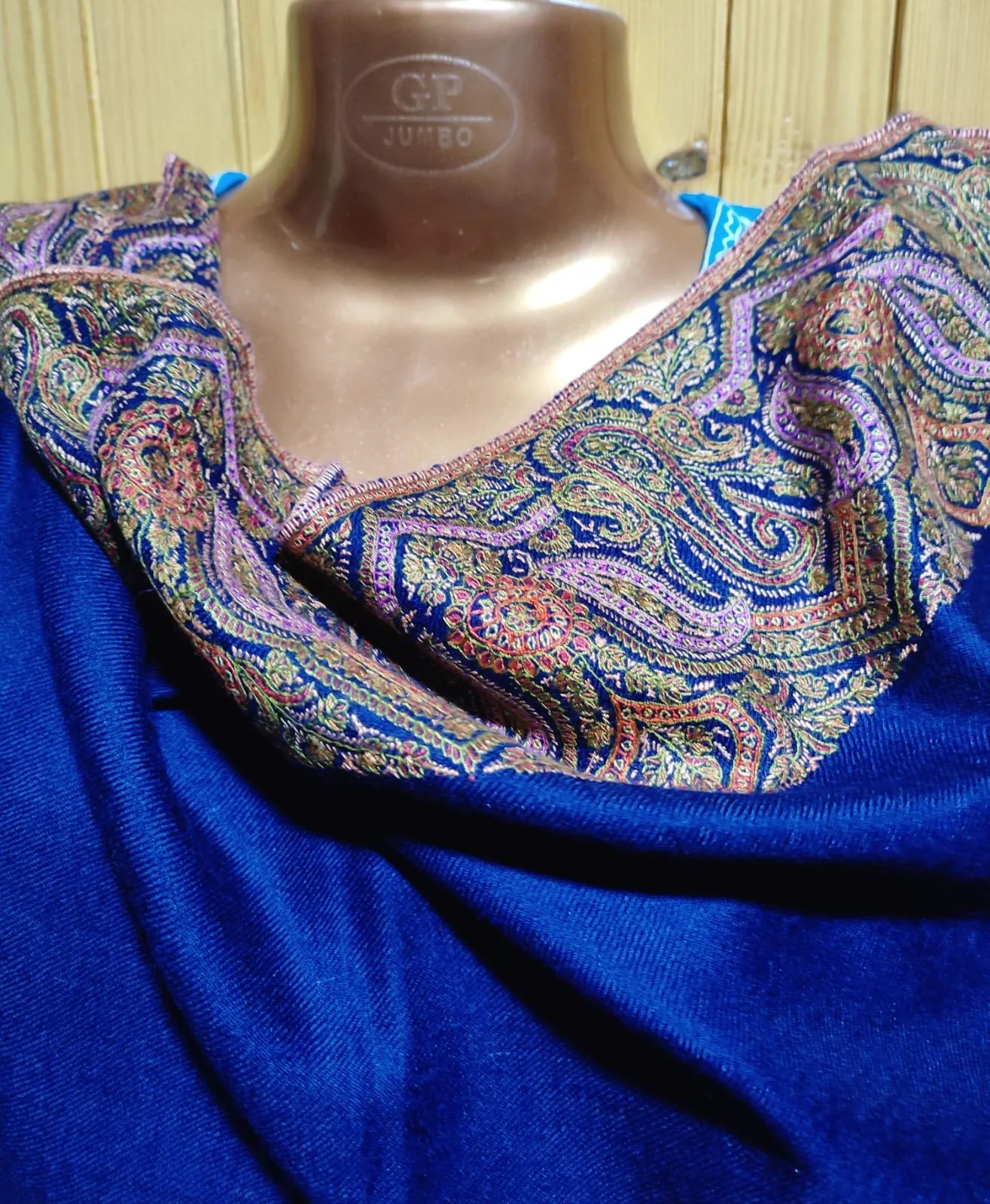 Pure Pashmina Kashmiri Shawl Blue, Doordar Embroidery Work