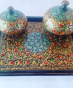 Kashmiri Papier Mache Powder Boxes and Tray