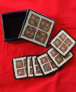Papier Mache Coaster Box with 6 Coasters
