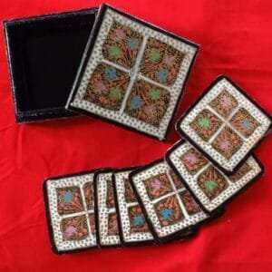 Papier Mache Coaster Box with 6 Coasters
