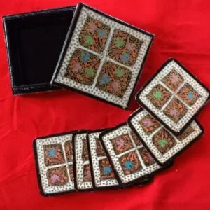 Papier Mache Coaster Box with 6 Coasters