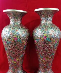 Embossed Floral Design Papier Mache Vase Pair