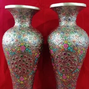 Embossed Floral Design Papier Mache Vase Pair