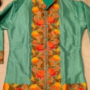 Green Kashmiri Short Jacket with Floral Work in Silk