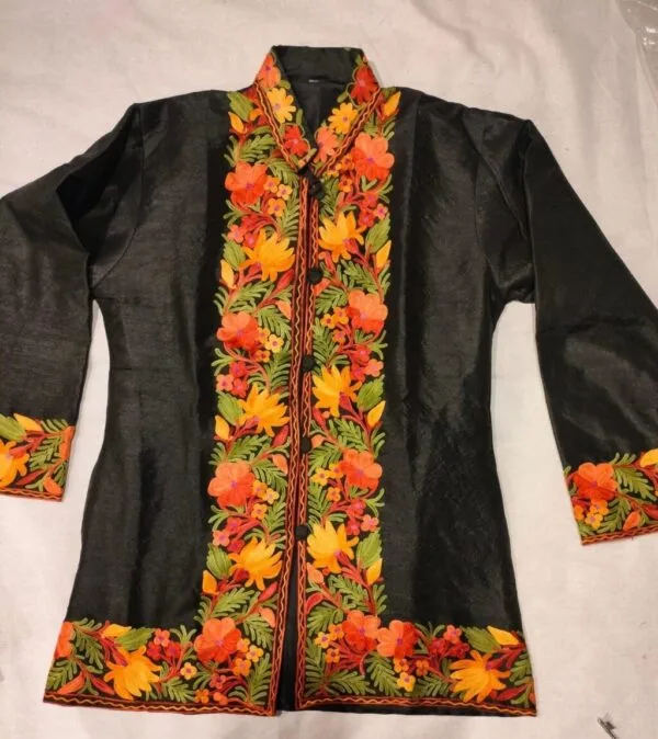 Kashmiri Short Jacket with Floral Work in Silk - Image 2