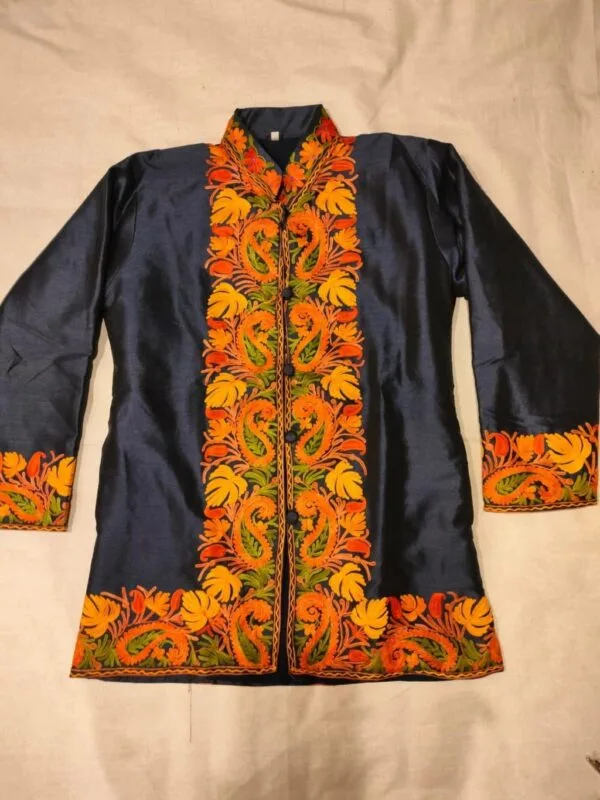 Kashmiri Short Jacket with Floral Work in Silk
