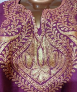 Purple Colour Raffle wool Pheran with Tilla Work