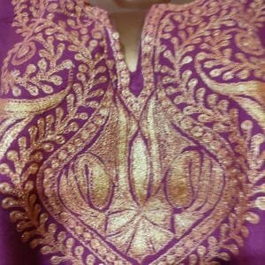 Purple Colour Raffle wool Pheran with Tilla Work
