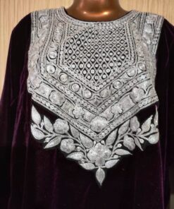 Ruby Red Velvet Pheran with Kashmiri Hand Tilla Work