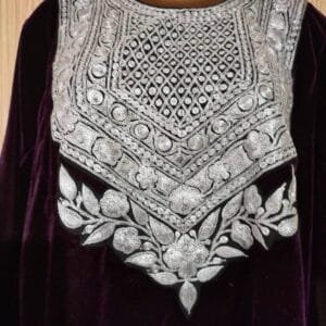 Ruby Red Velvet Pheran with Kashmiri Hand Tilla Work
