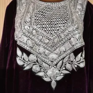 Ruby Red Velvet Pheran with Kashmiri Hand Tilla Work