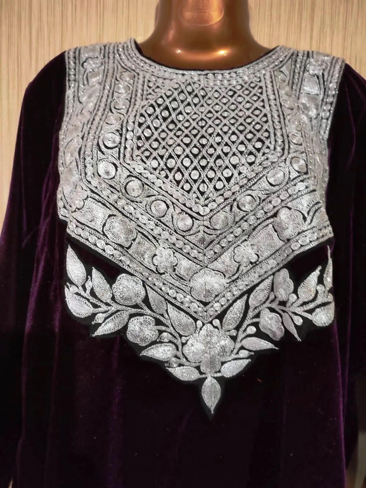 Ruby Red Velvet Pheran with Kashmiri Hand Tilla Work