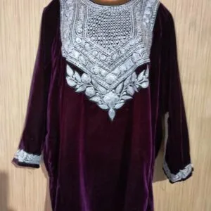 Marooon Velvet Pheran with Kashmiri Hand Tilla Work