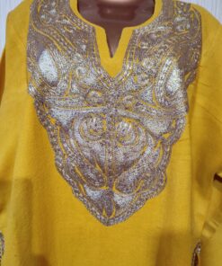 Yellow Colour Raffle wool Pheran with Tilla Work