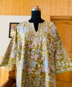 Lime Color Kashmiri Jama Pherans in Rafal with Ari Work