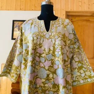 Lime Color Kashmiri Jama Pherans in Rafal with Ari Work