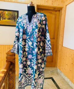Blue Kashmiri Jama Pherans in Rafal 42 Count with Ari Work