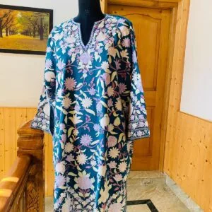 Blue Kashmiri Jama Pherans in Rafal 42 Count with Ari Work