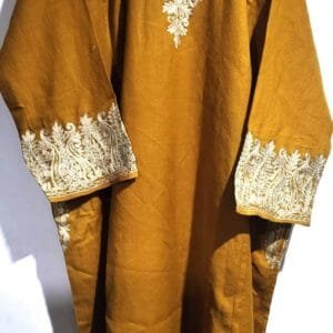 Mustard Raffle Tilla Work Pheran by Kasheer