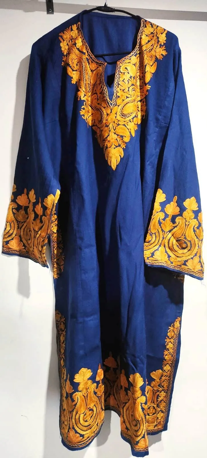 Blue Raffle Tilla Work Pheran by Kasheer